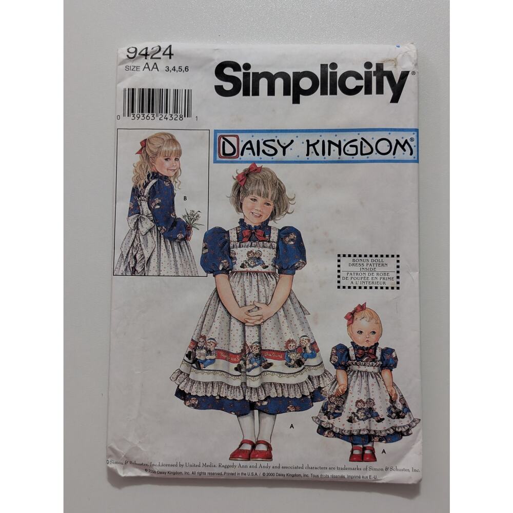 9424 Daisy Kingdom Doll's Dress Pattern by Simplicity SEE NOTES